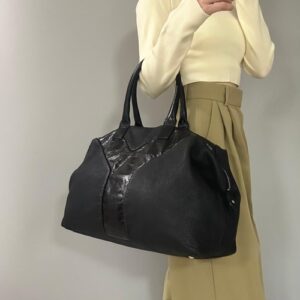 Yves Saint Laurent Easy Bag YSL Boston Hand Tote Purse Leather Black Silver Auth