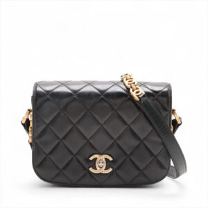 Chanel Matelasse Lam Chain Shoulder Bag Black Gold Metal Fittings random plate