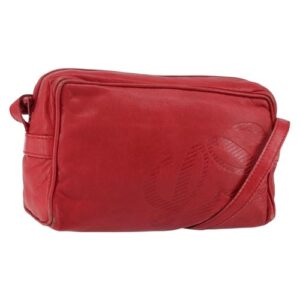 LOEWE Anagram Shoulder Bag Leather Red Gold Auth 154507