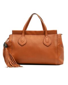 Preloved gucci Leather Tote Bag Women Orange Handbags One Size