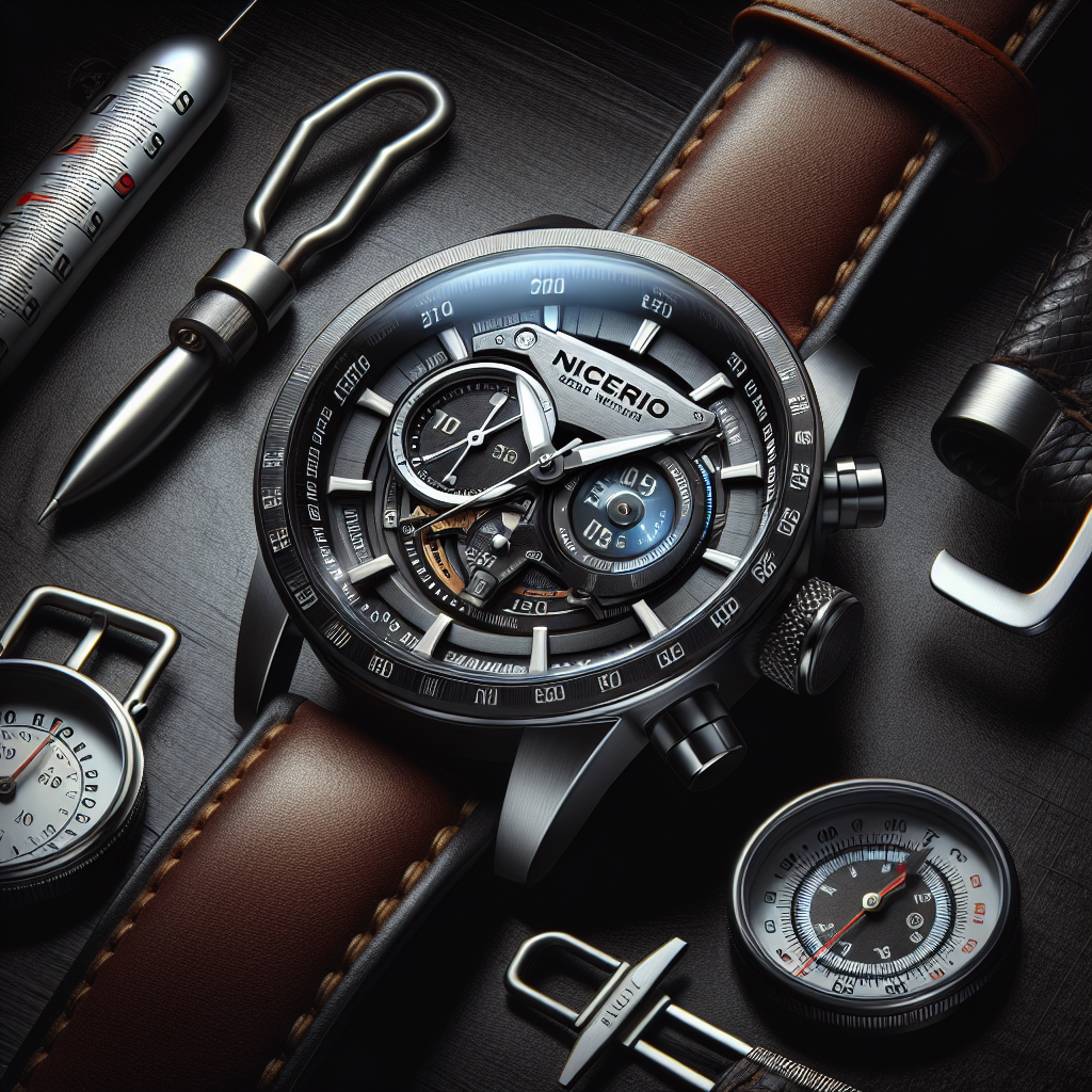 NICERIO Mens Watch – Cool Wrist Watch Genuine Leather Strap Dual Sport Watch Analog Quartz Display with Thermometer Compass