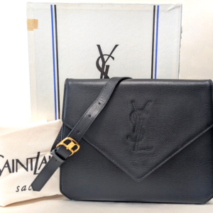 Yves Saint Laurent Shoulder Clutch Bag Leather Black YSL Vintage