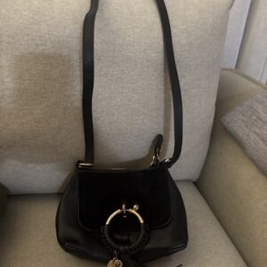 See by Chloe Shoulder Bag Black Leather Suede Gold hardware Chain 8”x5”x3”