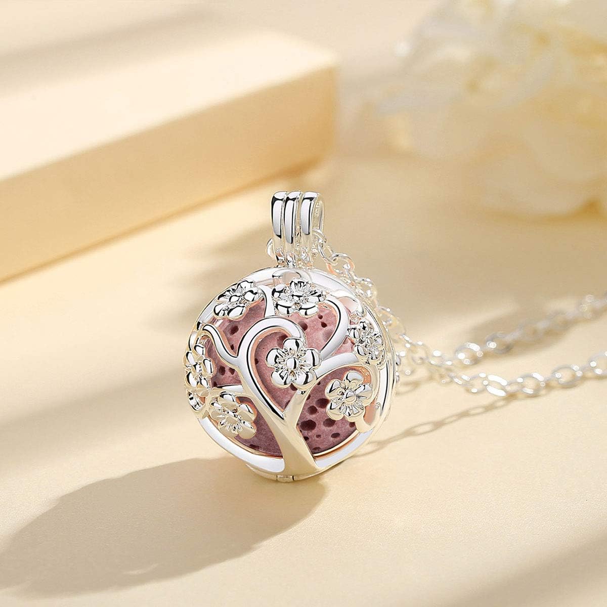 INFUSEU Aromatherapy Necklace Lava Stone Rock Essential Oil Diffuser Locket Pendant Jewelry Set for Women - Image 2