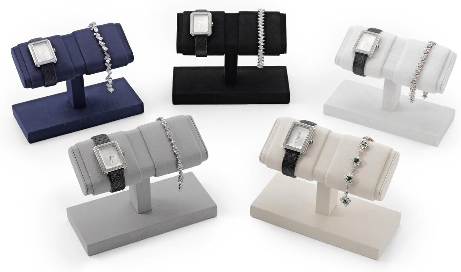 Microfiber Double Watch Display Stand for Men Women Jewelry Watch Bracelet Stand Display Showcase(Blue) - Image 3