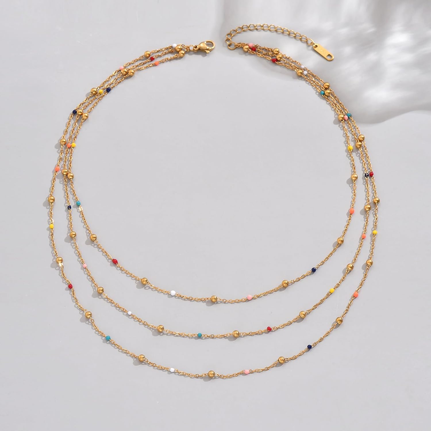 18K Gold Plated Layered Herringbone Necklaces for Women Dainty Layering Beaded Snake Chain Choker Trendy Stainless Steel Jewelry - Image 6