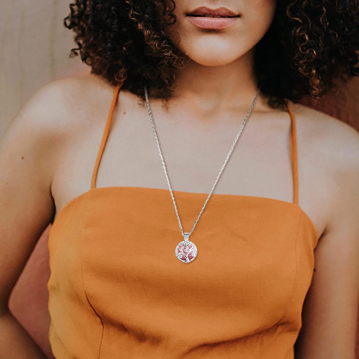 INFUSEU Aromatherapy Necklace Lava Stone Rock Essential Oil Diffuser Locket Pendant Jewelry Set for Women - Image 9