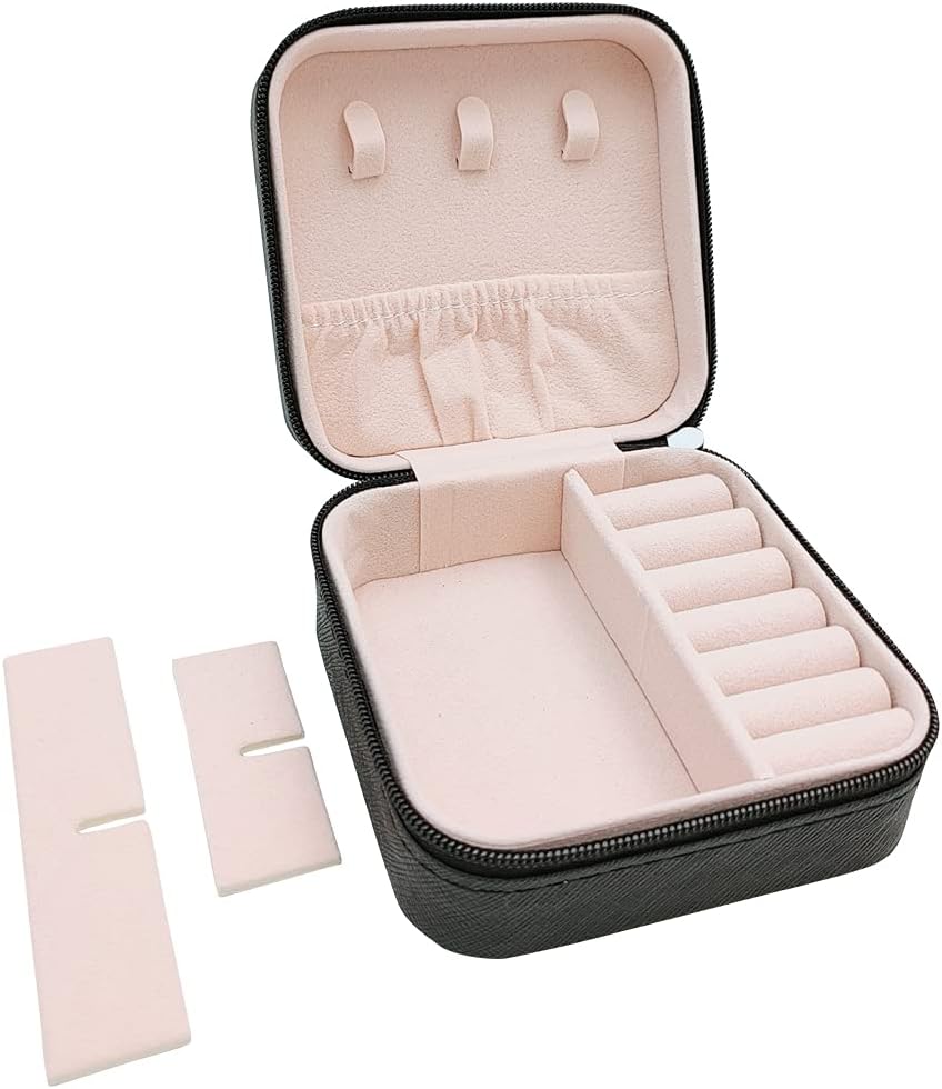 Mini Jewelry Travel Case,Small Travel Jewelry Organizer, Portable Jewelry Box Travel Mini Storage Organizer Portable Display Storage Box For Rings Earrings Necklaces Gifts (Black) - Image 2