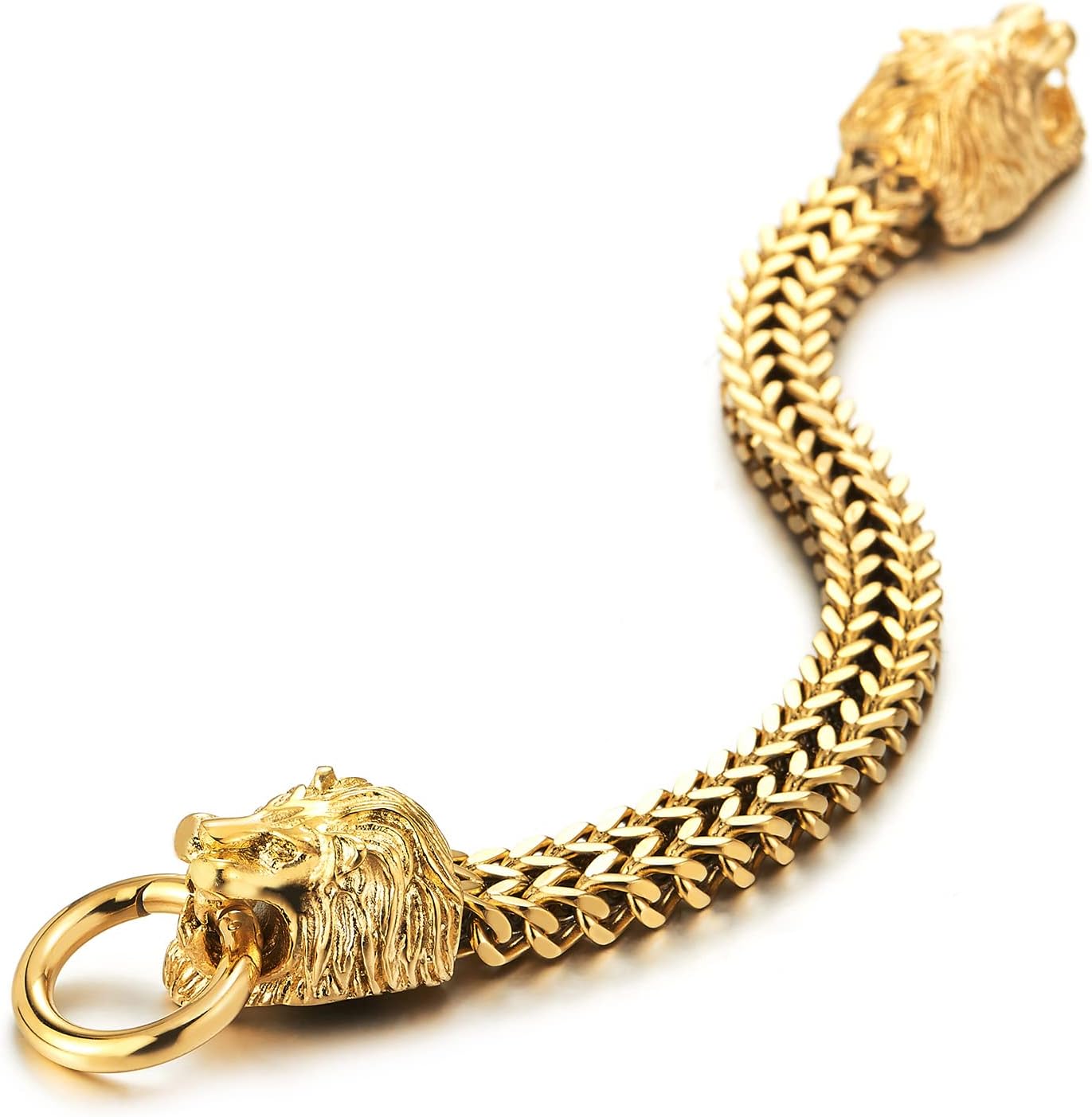 COOLSTEELANDBEYOND Vintage Biker Mens Steel King Lion Head Franco Box Link Chain Bracelet Spring Ring Clasp - Image 4