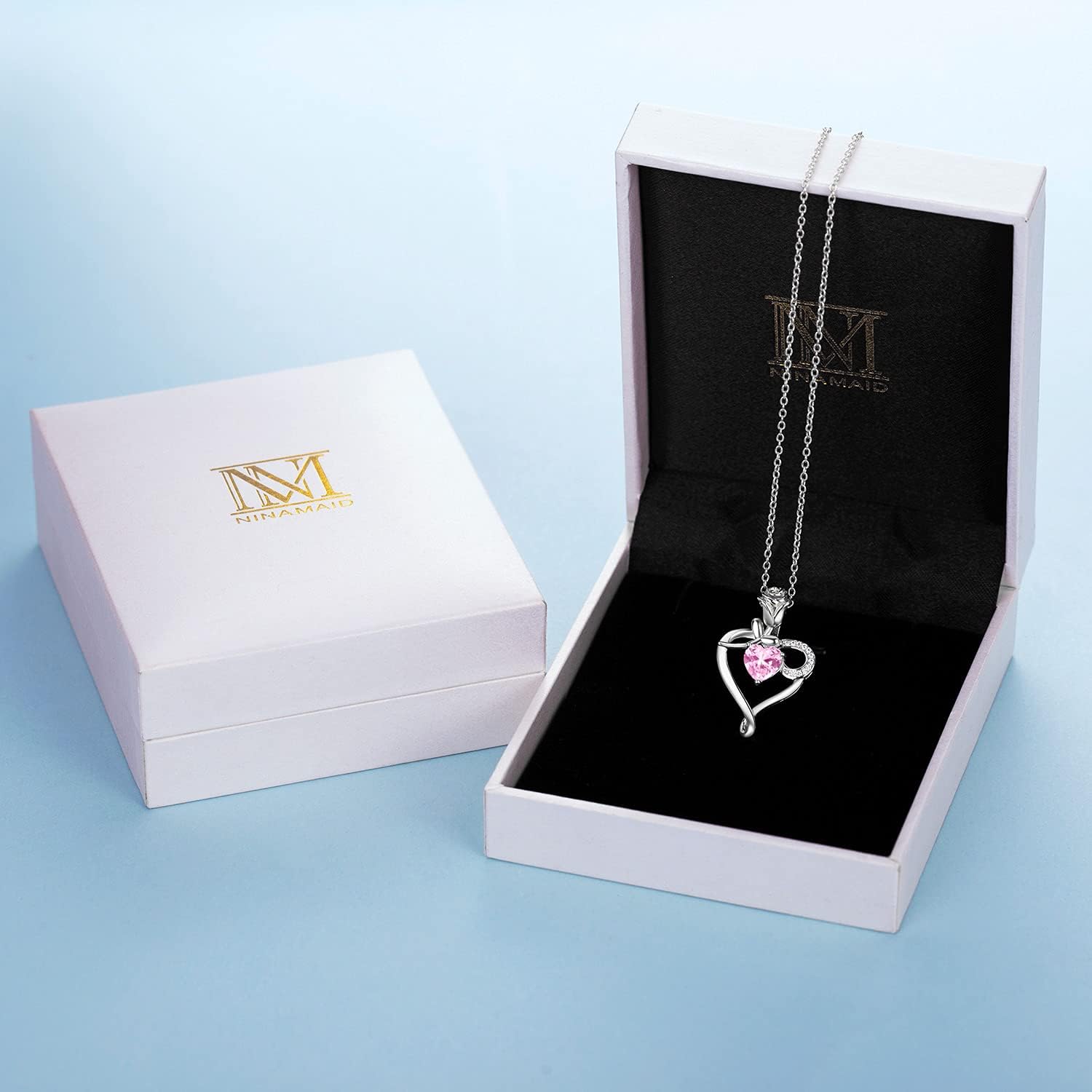 925 Sterling Silver Necklaces for Women Heart Necklace With Birthstone Necklace Chian 5A Cubic Zirconia Womens Jewelry Birthday Gifts for Her Women - Image 6