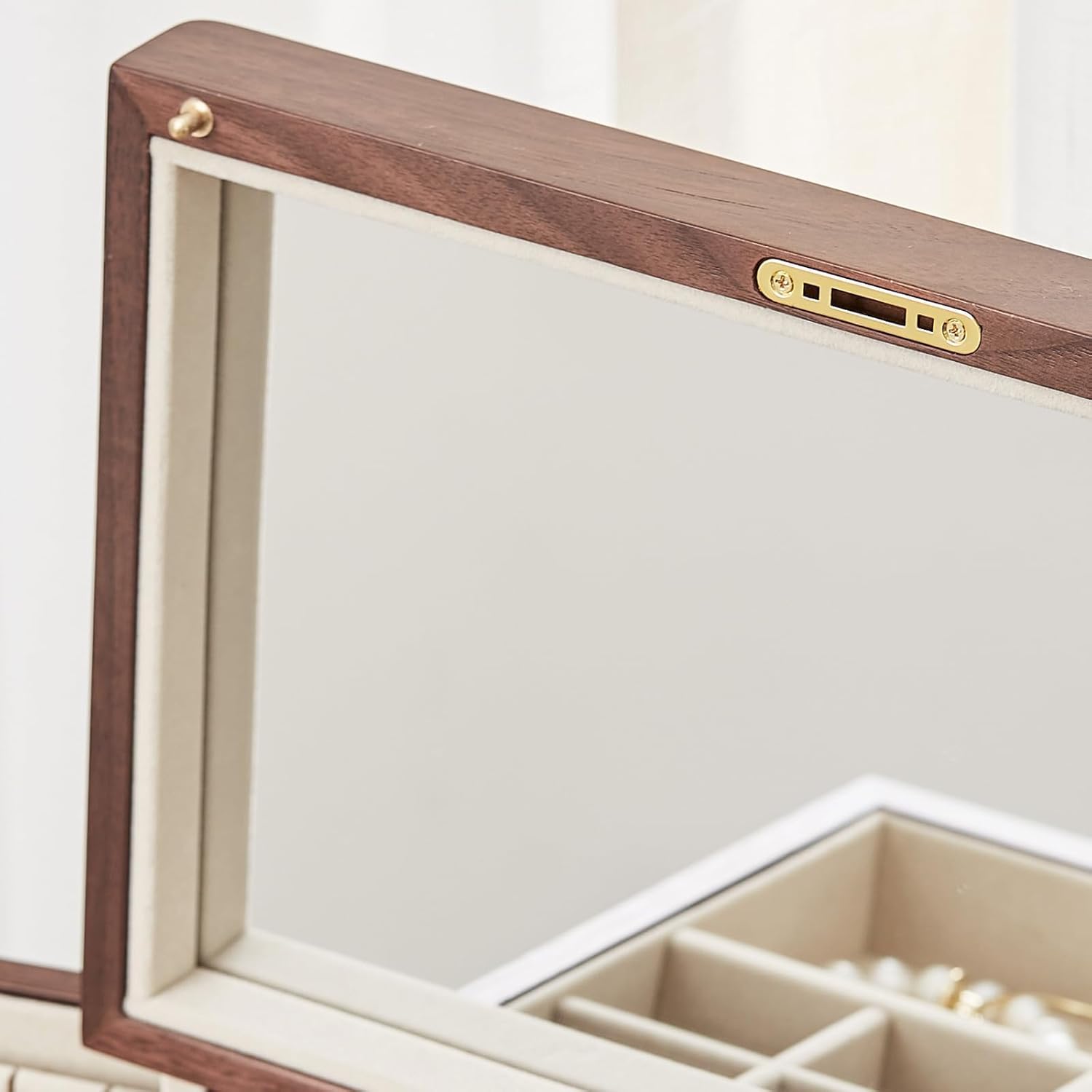 Black Walnut Wooden Jewelry Box, 5 Layer Wood Jewelry Organizer with 2 Side Doors Mirror Lockable Classical Style for Watch Necklace Ring Earring Storage Christmas Gifts For Women - Image 8