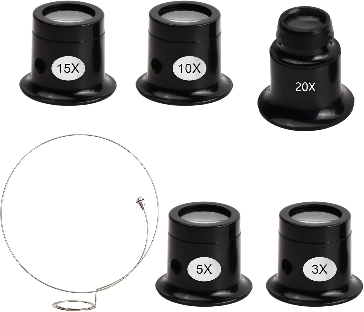 5 Pcs Magnifier Loupes with Headband Magnifier Wire, 3X 5X 10X 15X 20X Watch Repair Magnifiers Watchmaker's Magnifier Magnifying Glass for Watch Repair Jewellery Gemstones Coins Engraving - Image 8