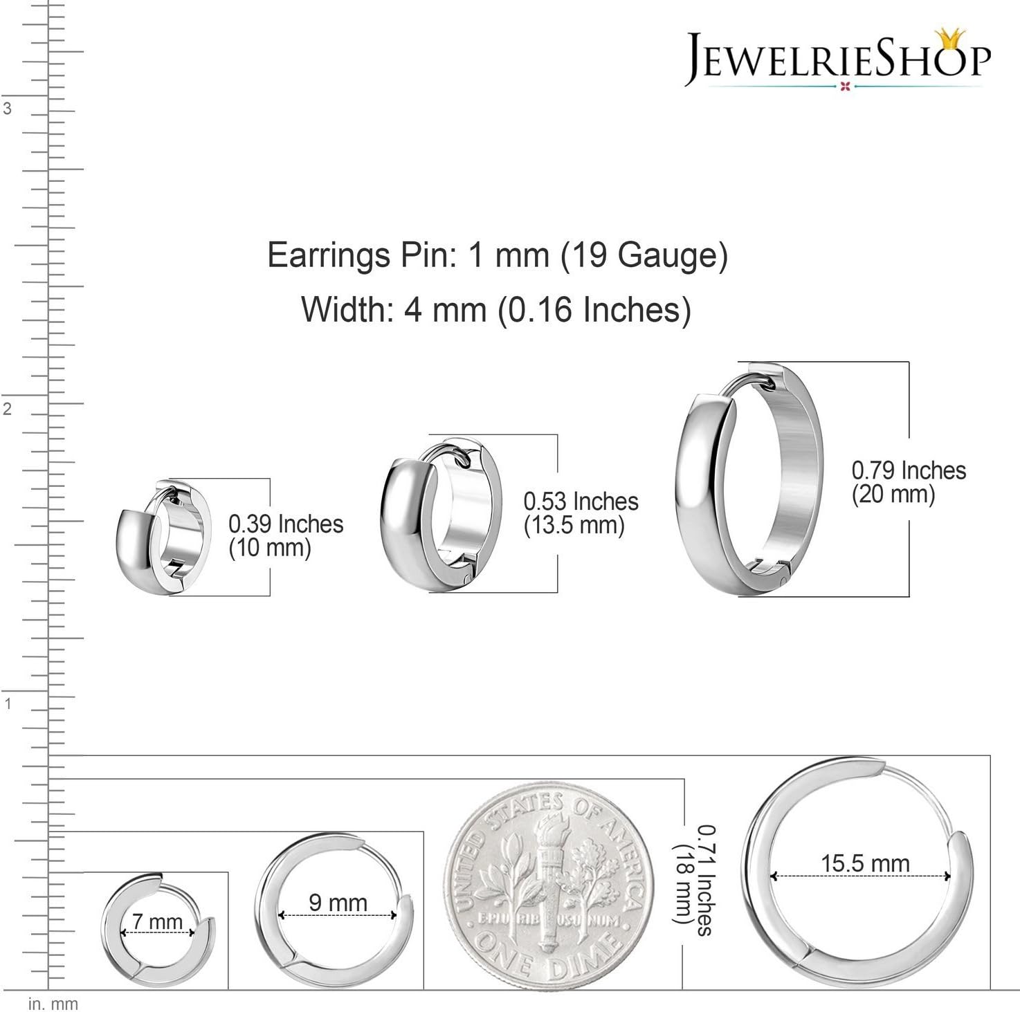 JewelrieShop Men Jewelry Set Huggie Earrings Hinged Hoop Dangle Earrings, Stainless Steel, Hypoallergenic, Urban Hoop Earrings - Image 3