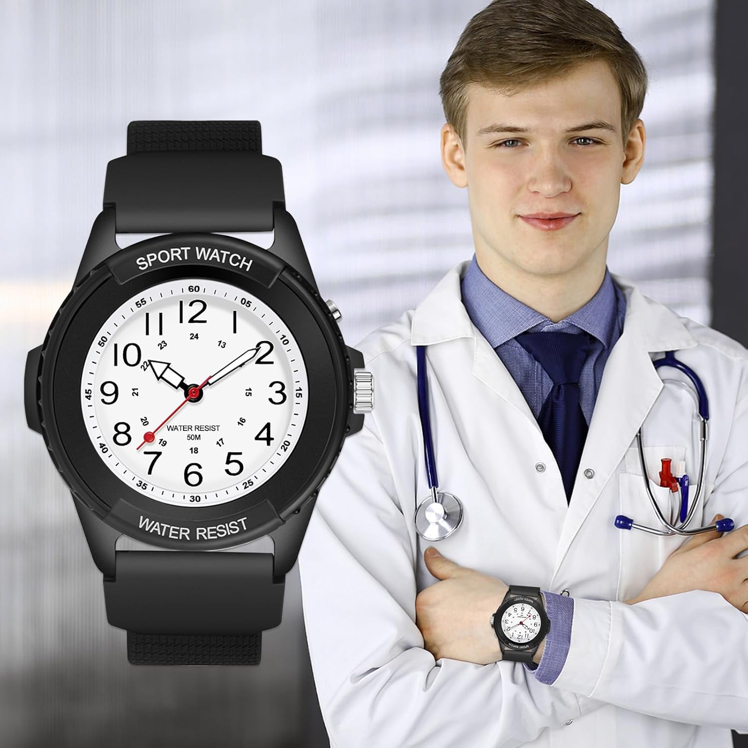 PROKING Waterproof Nurse Watch for Medical Professionals,Women Men, 24 Hour with Second Hand, Night Light, Military Time Easy to Read Dial, Soft and Breathable Silicone Band - Image 5