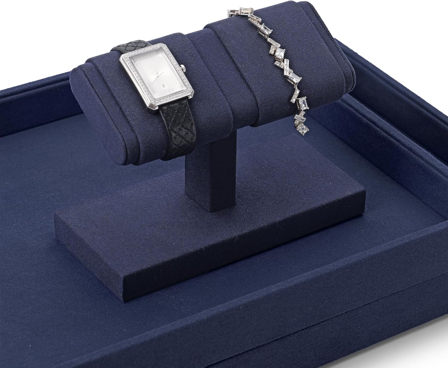 Microfiber Double Watch Display Stand for Men Women Jewelry Watch Bracelet Stand Display Showcase(Blue) - Image 2