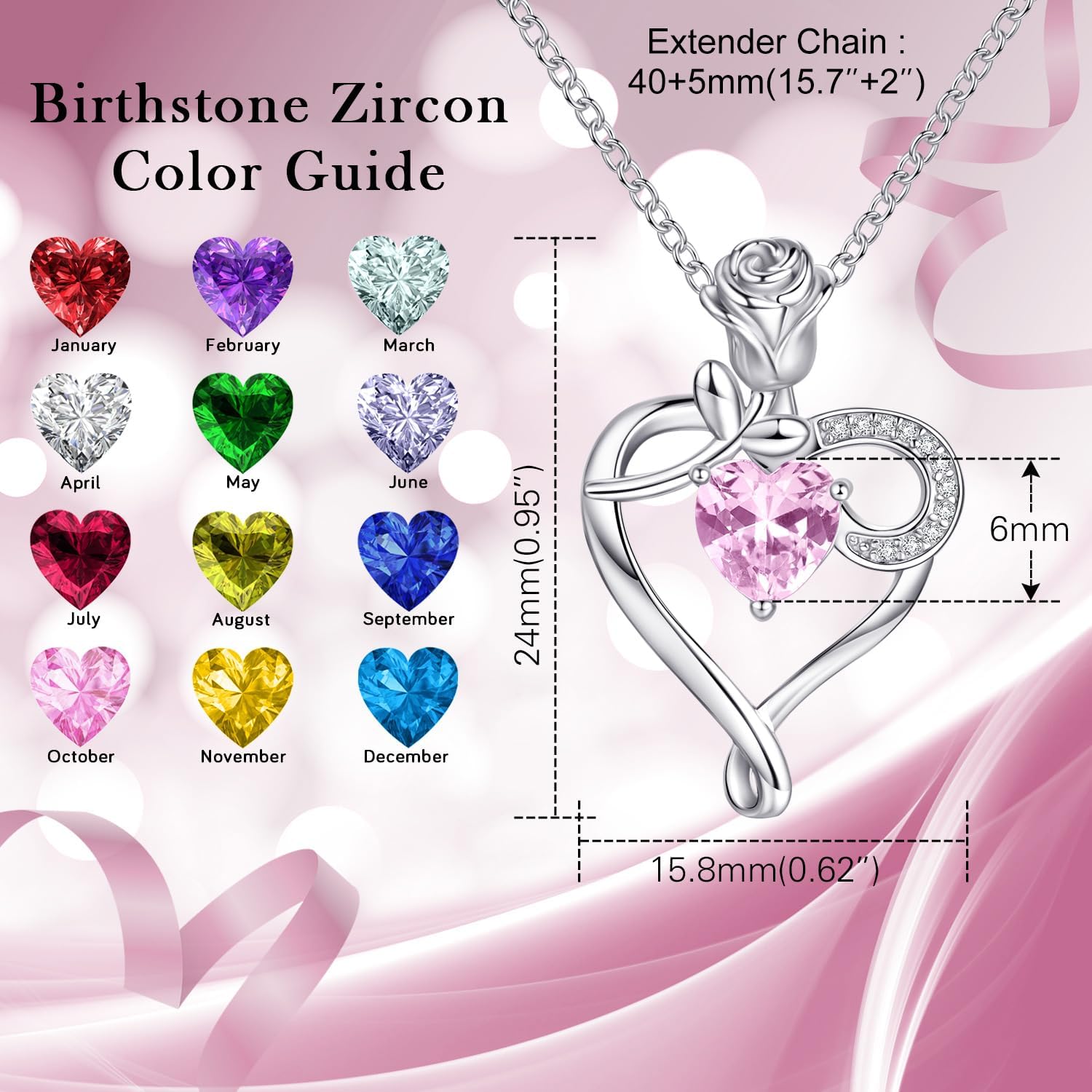 925 Sterling Silver Necklaces for Women Heart Necklace With Birthstone Necklace Chian 5A Cubic Zirconia Womens Jewelry Birthday Gifts for Her Women - Image 2