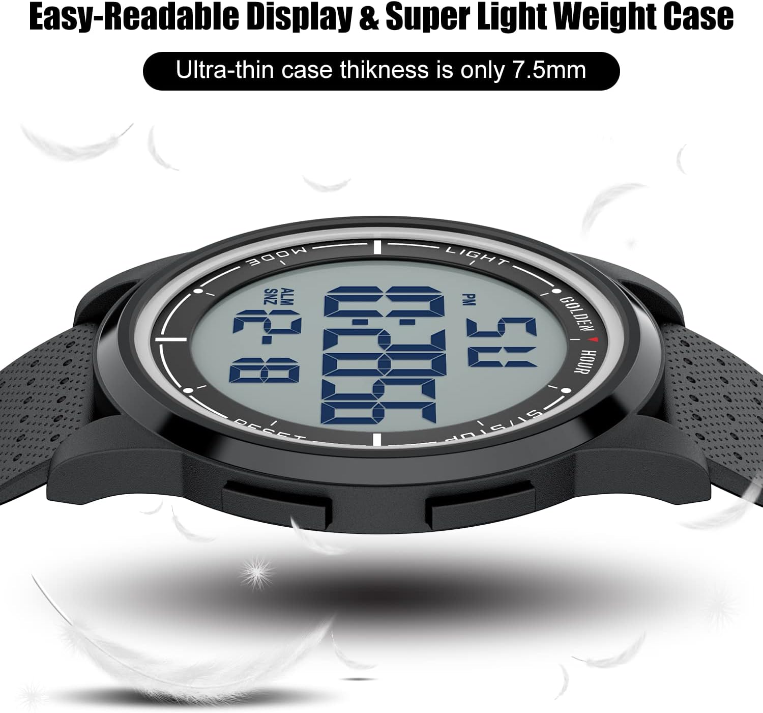 GOLDEN HOUR Ultra-Thin Minimalist Sports Waterproof Digital Watches Men with Wide-Angle Display Rubber Strap Wrist Watch for Men Women - Image 2