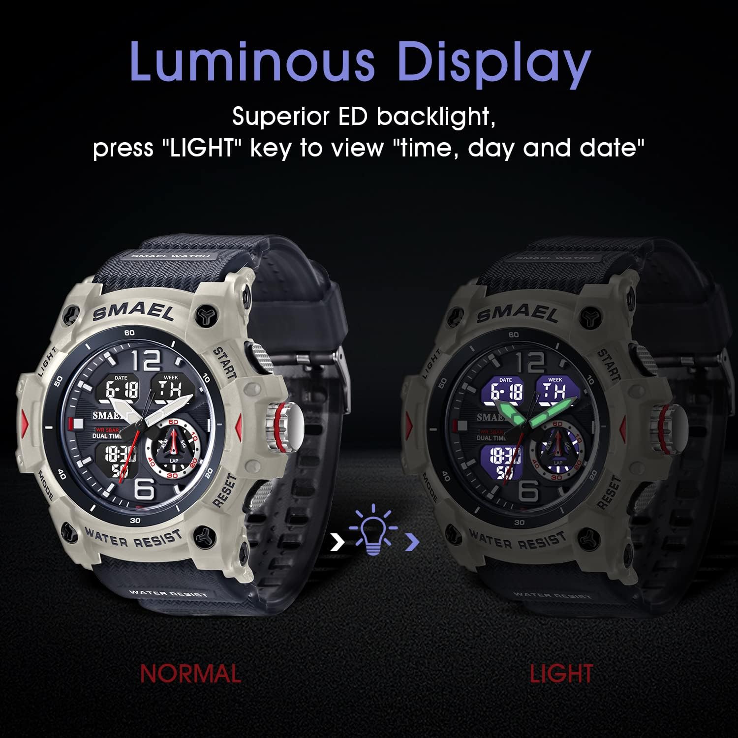 Mens Digital Watch, Sport Watches for Men Outdoor Military Digital Analog Stopwatch Waterproof Multifunctional Wrist Watch - Image 5