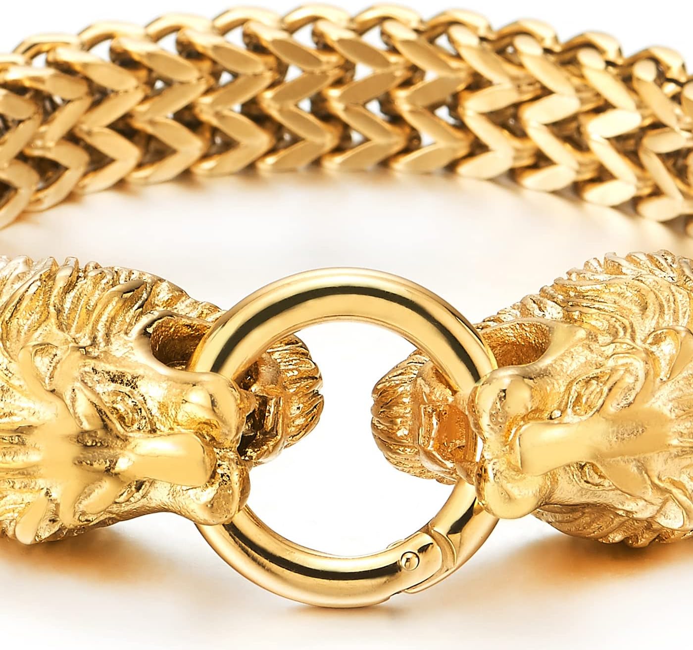 COOLSTEELANDBEYOND Vintage Biker Mens Steel King Lion Head Franco Box Link Chain Bracelet Spring Ring Clasp - Image 2