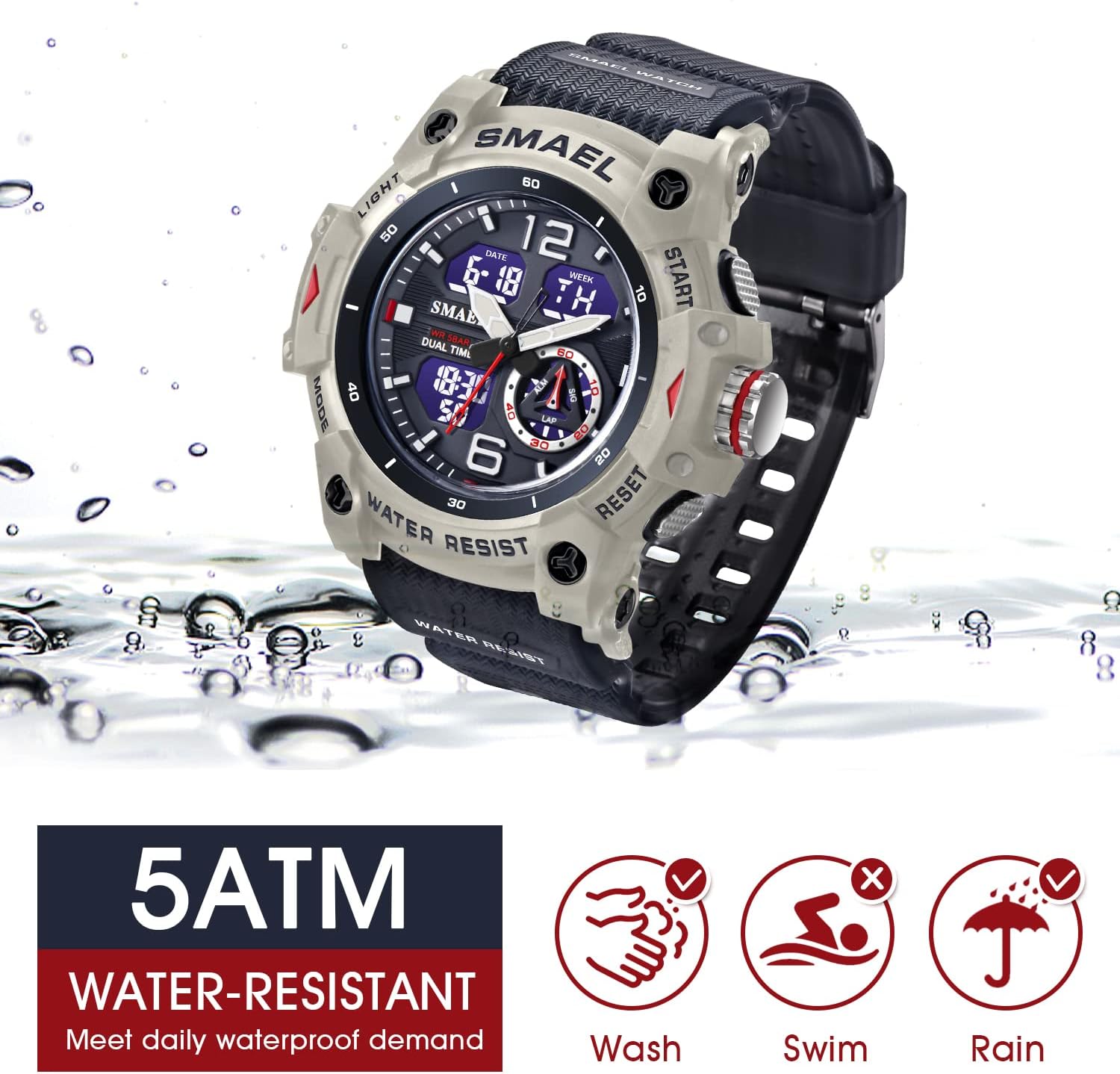 Mens Digital Watch, Sport Watches for Men Outdoor Military Digital Analog Stopwatch Waterproof Multifunctional Wrist Watch - Image 6