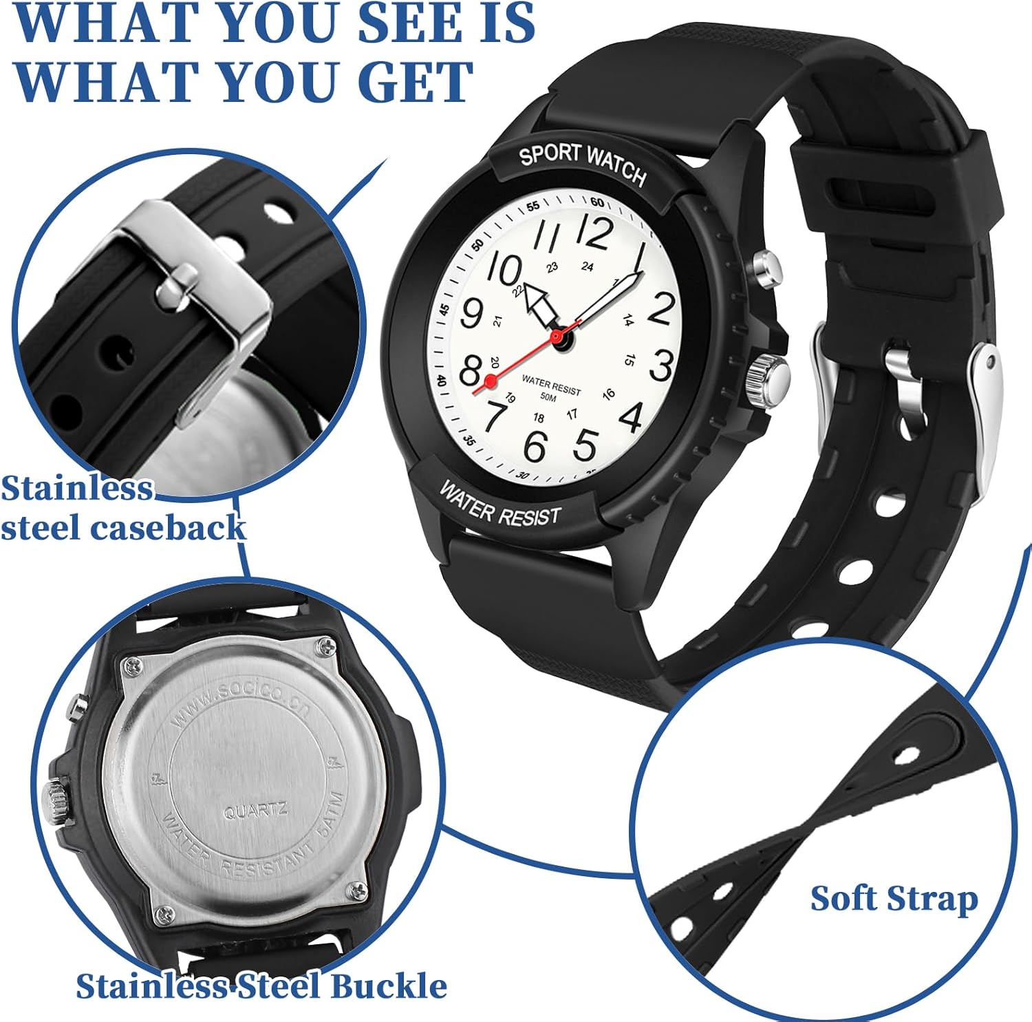 PROKING Waterproof Nurse Watch for Medical Professionals,Women Men, 24 Hour with Second Hand, Night Light, Military Time Easy to Read Dial, Soft and Breathable Silicone Band - Image 6