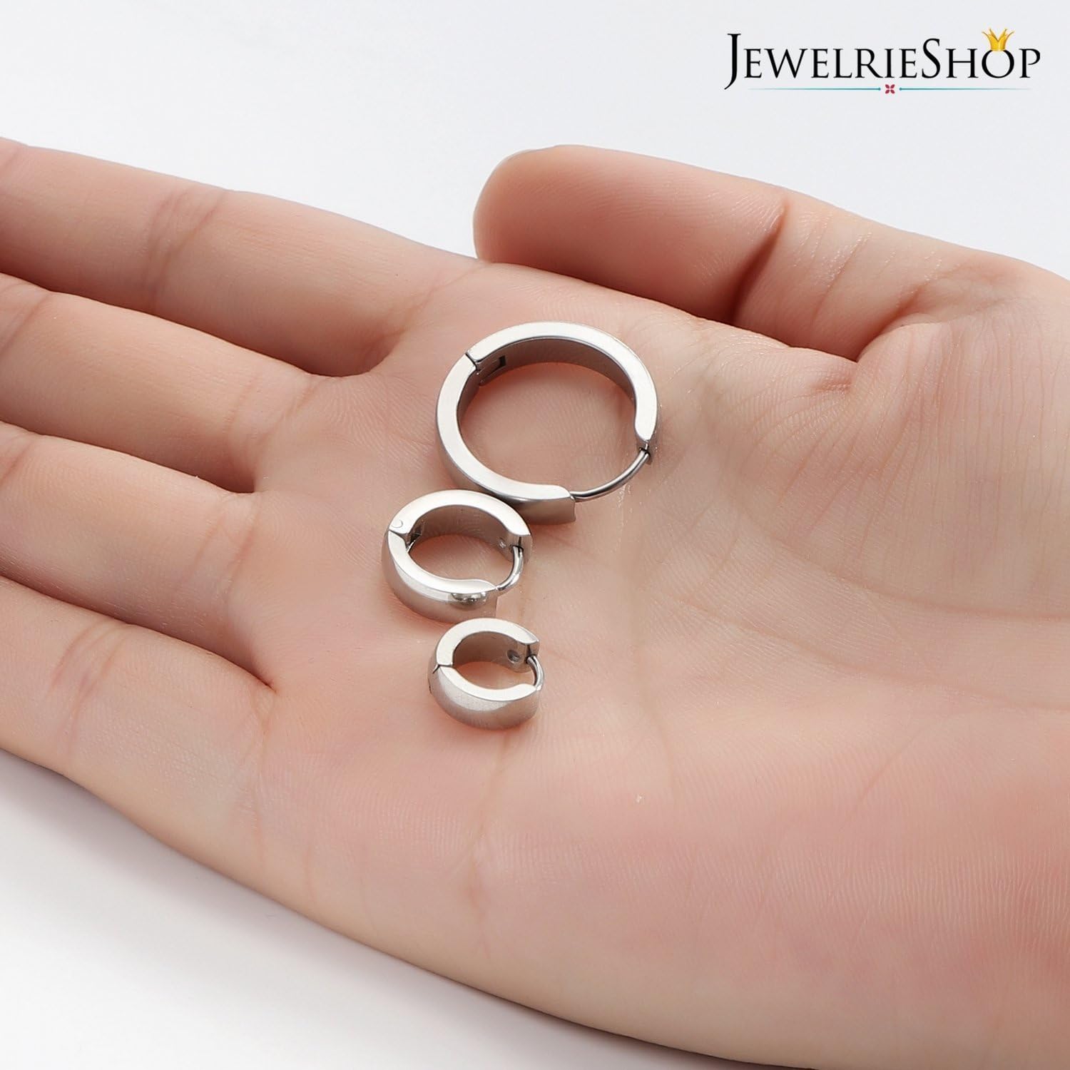 JewelrieShop Men Jewelry Set Huggie Earrings Hinged Hoop Dangle Earrings, Stainless Steel, Hypoallergenic, Urban Hoop Earrings - Image 4