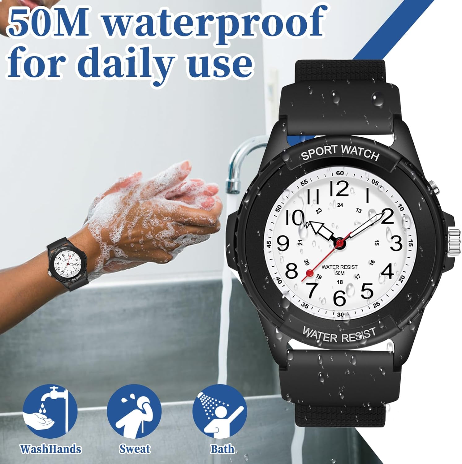 PROKING Waterproof Nurse Watch for Medical Professionals,Women Men, 24 Hour with Second Hand, Night Light, Military Time Easy to Read Dial, Soft and Breathable Silicone Band - Image 4