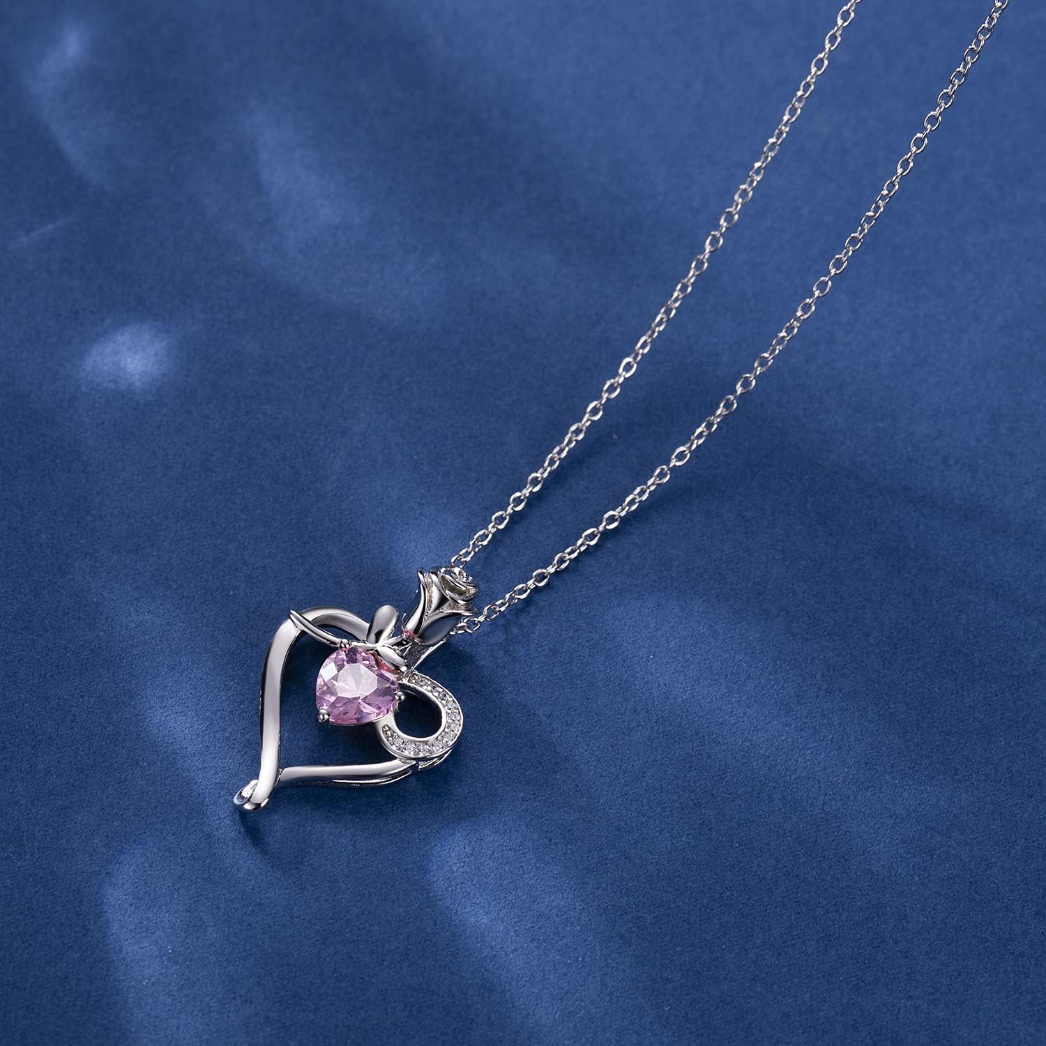 925 Sterling Silver Necklaces for Women Heart Necklace With Birthstone Necklace Chian 5A Cubic Zirconia Womens Jewelry Birthday Gifts for Her Women - Image 3