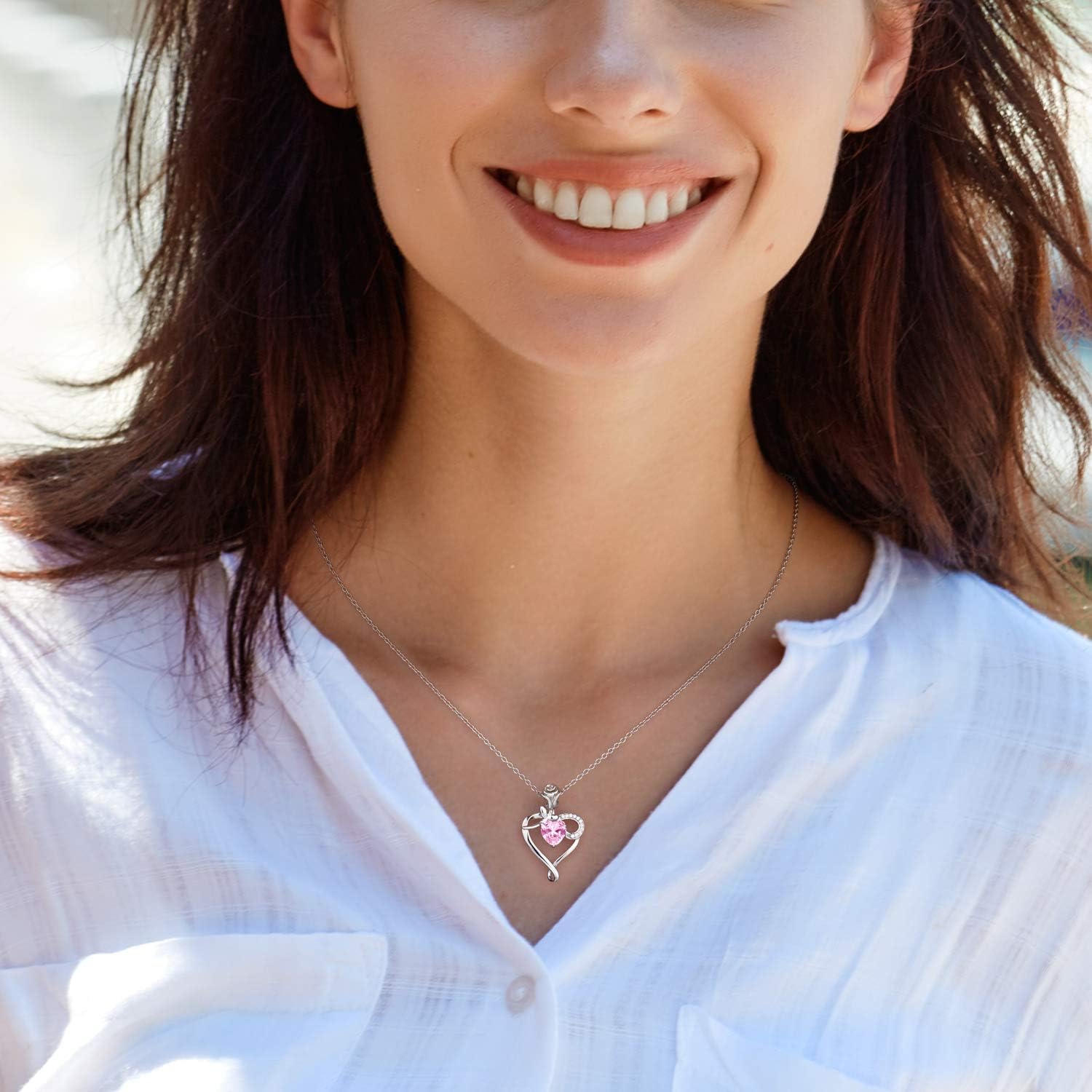 925 Sterling Silver Necklaces for Women Heart Necklace With Birthstone Necklace Chian 5A Cubic Zirconia Womens Jewelry Birthday Gifts for Her Women - Image 4