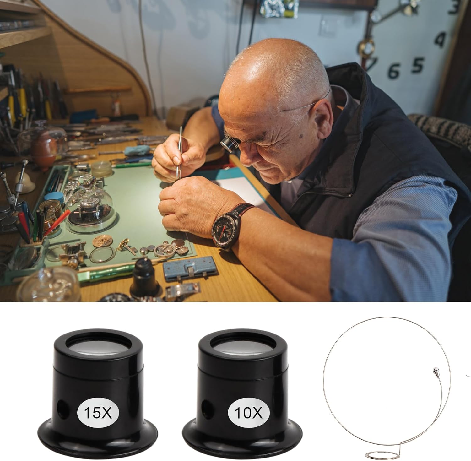 5 Pcs Magnifier Loupes with Headband Magnifier Wire, 3X 5X 10X 15X 20X Watch Repair Magnifiers Watchmaker's Magnifier Magnifying Glass for Watch Repair Jewellery Gemstones Coins Engraving - Image 6