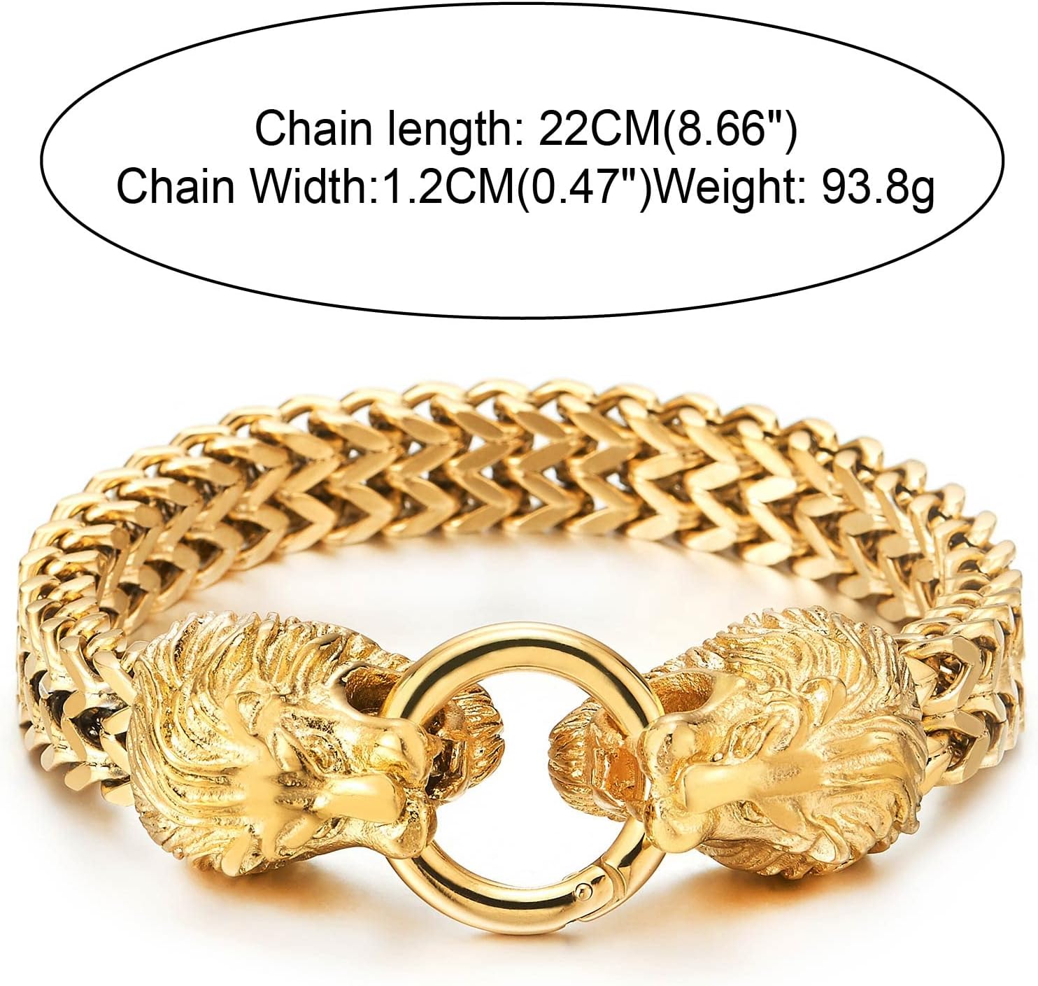 COOLSTEELANDBEYOND Vintage Biker Mens Steel King Lion Head Franco Box Link Chain Bracelet Spring Ring Clasp - Image 5