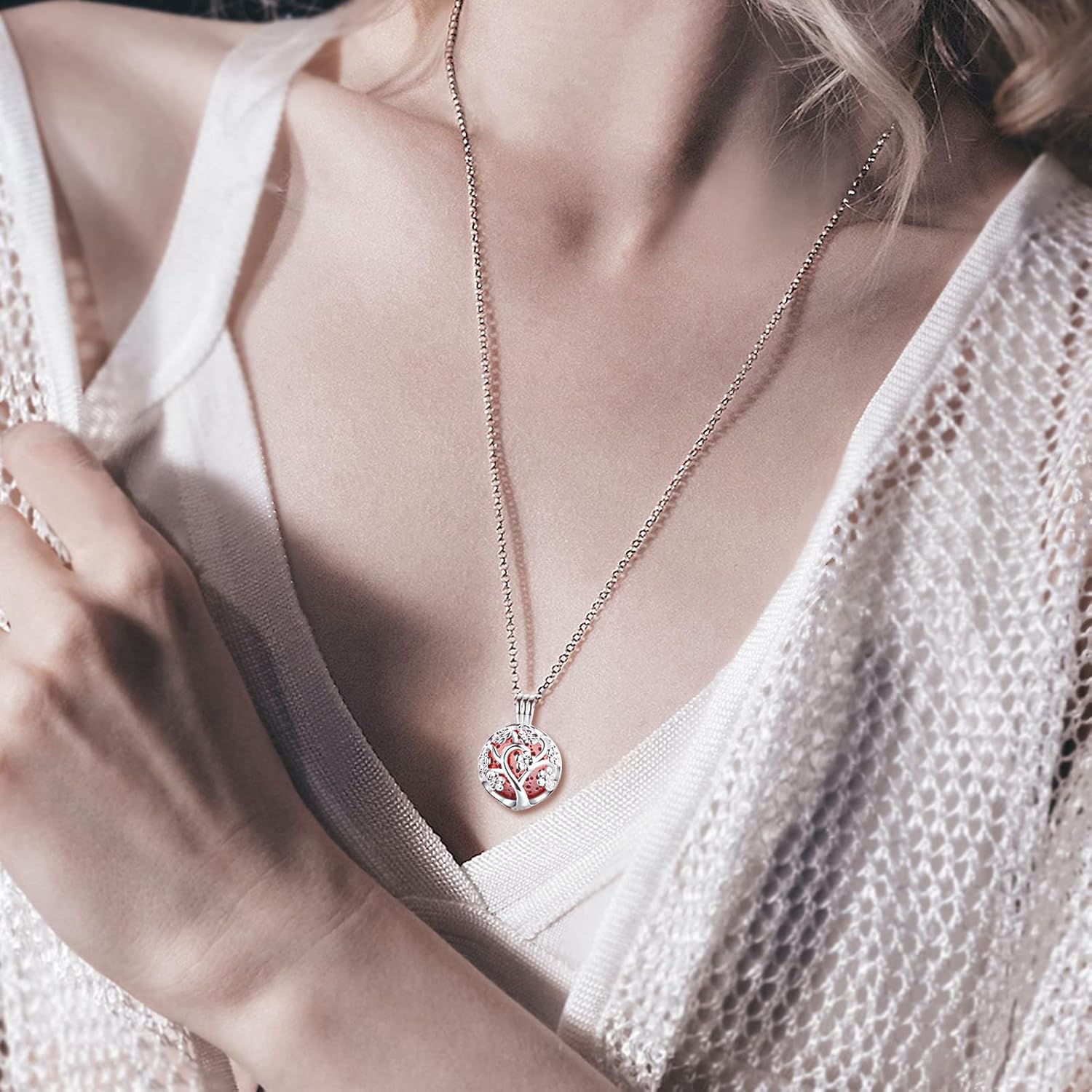 INFUSEU Aromatherapy Necklace Lava Stone Rock Essential Oil Diffuser Locket Pendant Jewelry Set for Women - Image 4