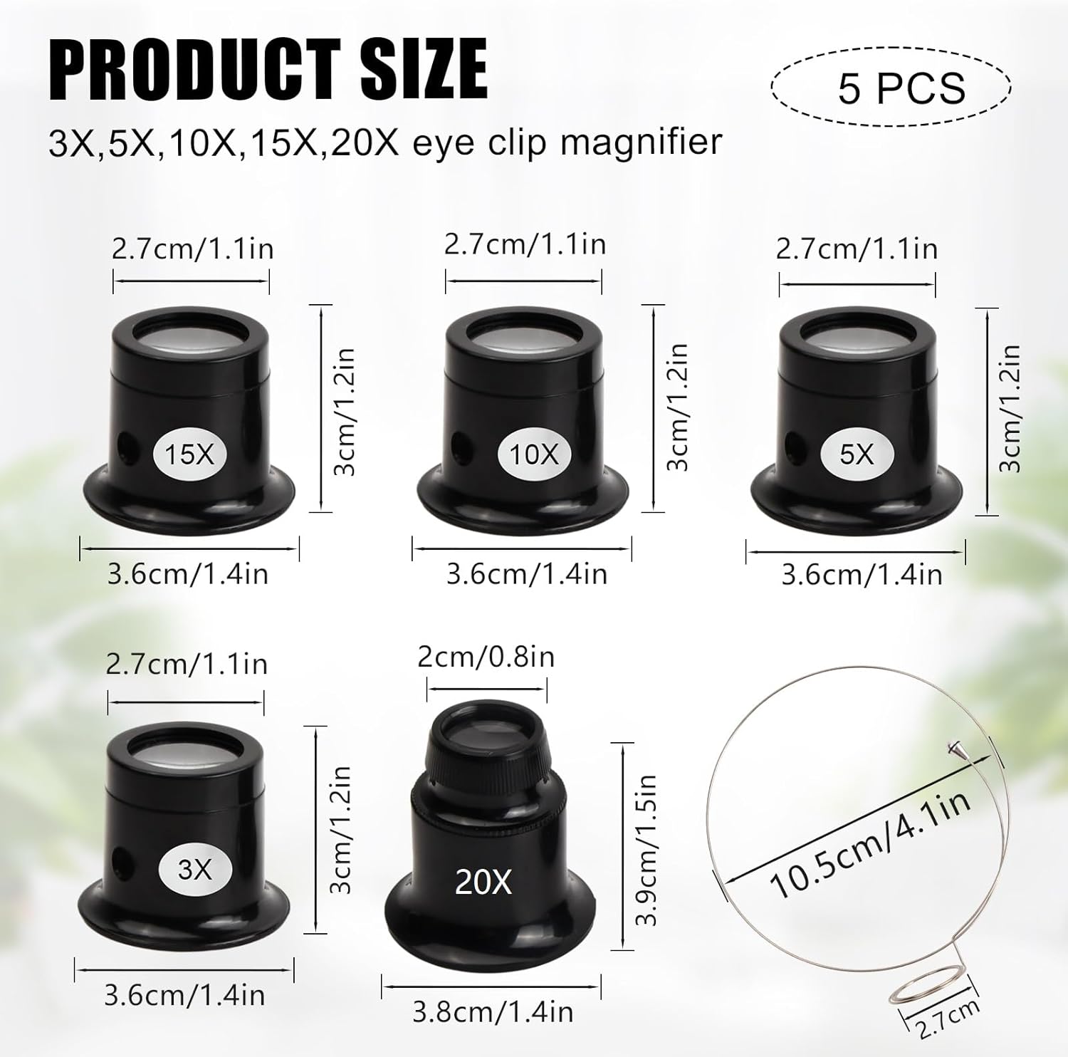 5 Pcs Magnifier Loupes with Headband Magnifier Wire, 3X 5X 10X 15X 20X Watch Repair Magnifiers Watchmaker's Magnifier Magnifying Glass for Watch Repair Jewellery Gemstones Coins Engraving - Image 2