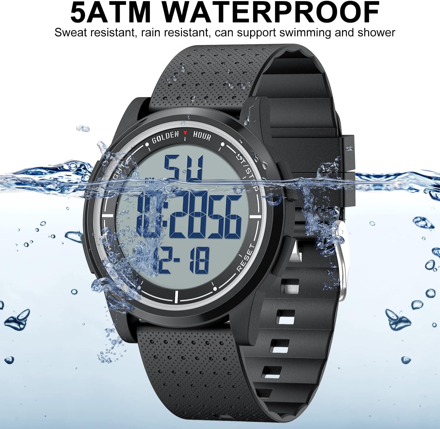 GOLDEN HOUR Ultra-Thin Minimalist Sports Waterproof Digital Watches Men with Wide-Angle Display Rubber Strap Wrist Watch for Men Women - Image 4