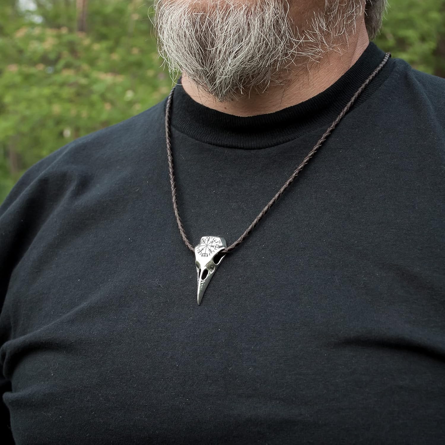 Raven Skull Necklace with Viking Compass Vegvisir Pendant Bird Crow Odin Norse Animal Ancient Protection Amulet Talisman Nordic Goth Jewelry for Men Women (925 Sterling Silver) - Image 7