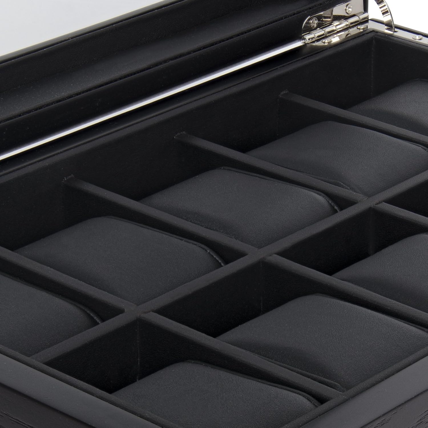 Black Wood Watch Storage Box with 10 Watch Slots & 1 Pull-Out Valet Drawer, Glass Lid Jewelry Organizer Case for watches, cufflinks, brooches, rings, tie clips, sunglasses and more - Image 8