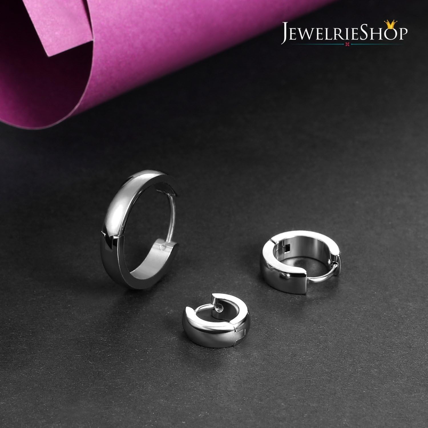 JewelrieShop Men Jewelry Set Huggie Earrings Hinged Hoop Dangle Earrings, Stainless Steel, Hypoallergenic, Urban Hoop Earrings - Image 6