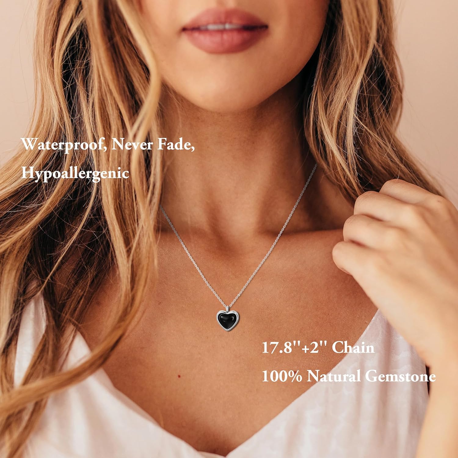 SmileBelle Black Heart Necklace for Women, Black Necklaces Black Tourmaline Necklace as Birthday Gifts for Her, Handmade Jewelry Silver Heart Pendant Necklace for Teen as Tendy Jewelry as Christmas Gifts