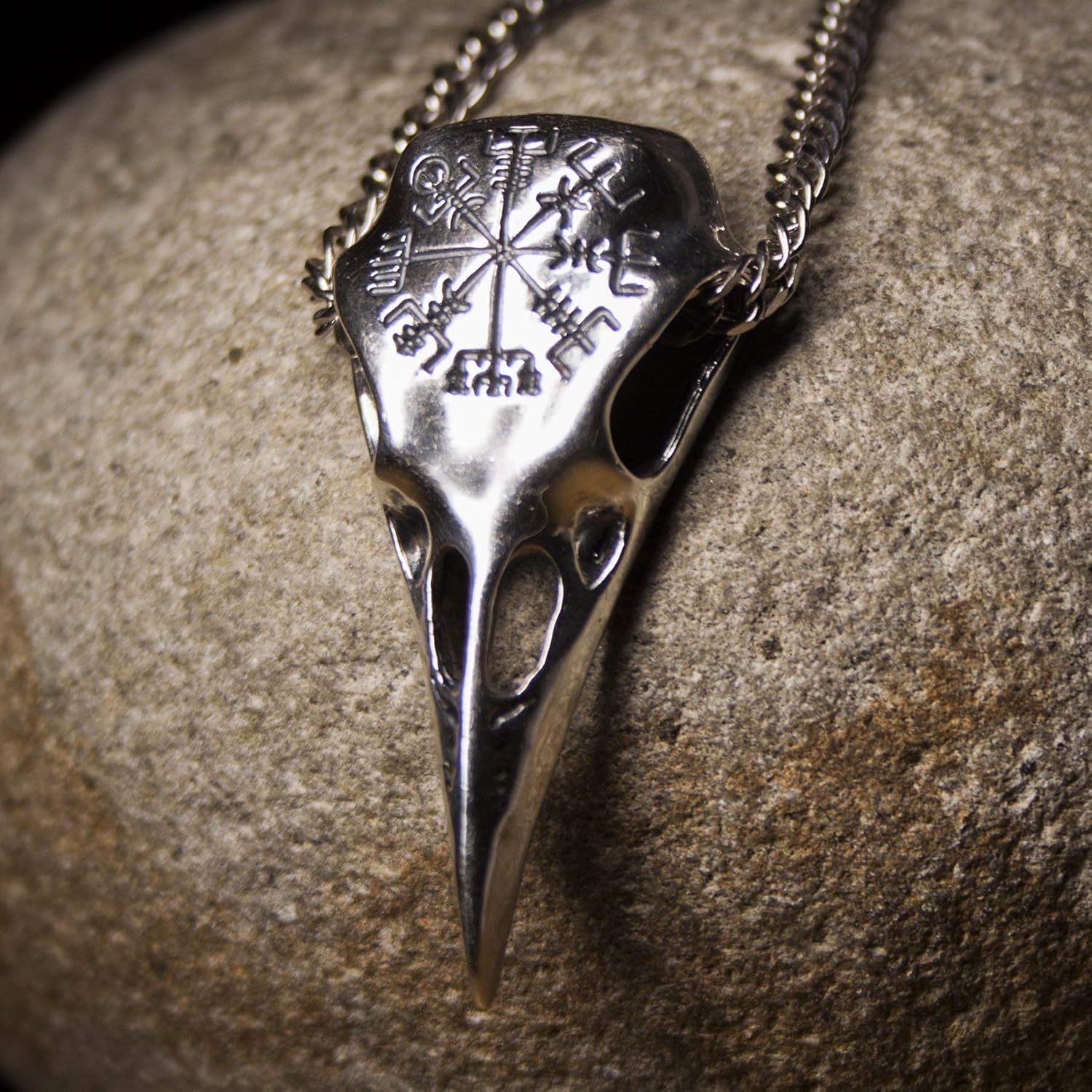 Raven Skull Necklace with Viking Compass Vegvisir Pendant Bird Crow Odin Norse Animal Ancient Protection Amulet Talisman Nordic Goth Jewelry for Men Women (925 Sterling Silver) - Image 4