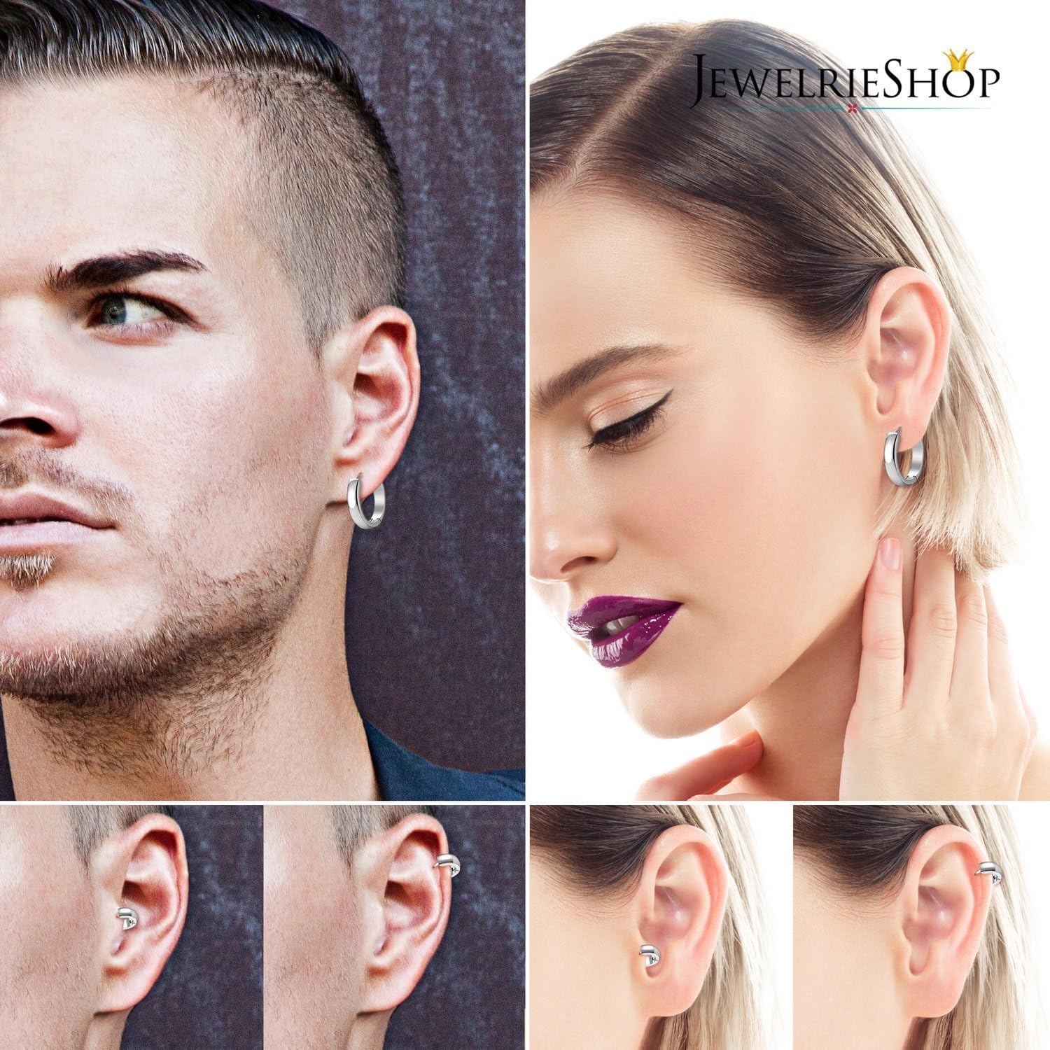 JewelrieShop Men Jewelry Set Huggie Earrings Hinged Hoop Dangle Earrings, Stainless Steel, Hypoallergenic, Urban Hoop Earrings - Image 5