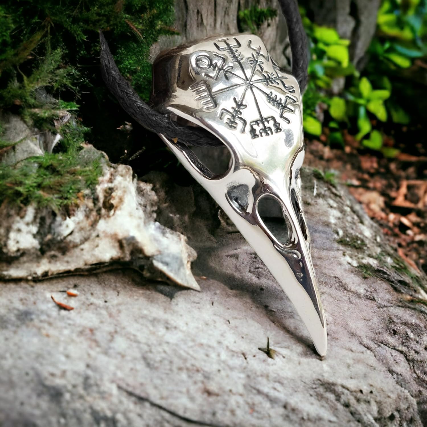 Raven Skull Necklace with Viking Compass Vegvisir Pendant Bird Crow Odin Norse Animal Ancient Protection Amulet Talisman Nordic Goth Jewelry for Men Women (925 Sterling Silver) - Image 9