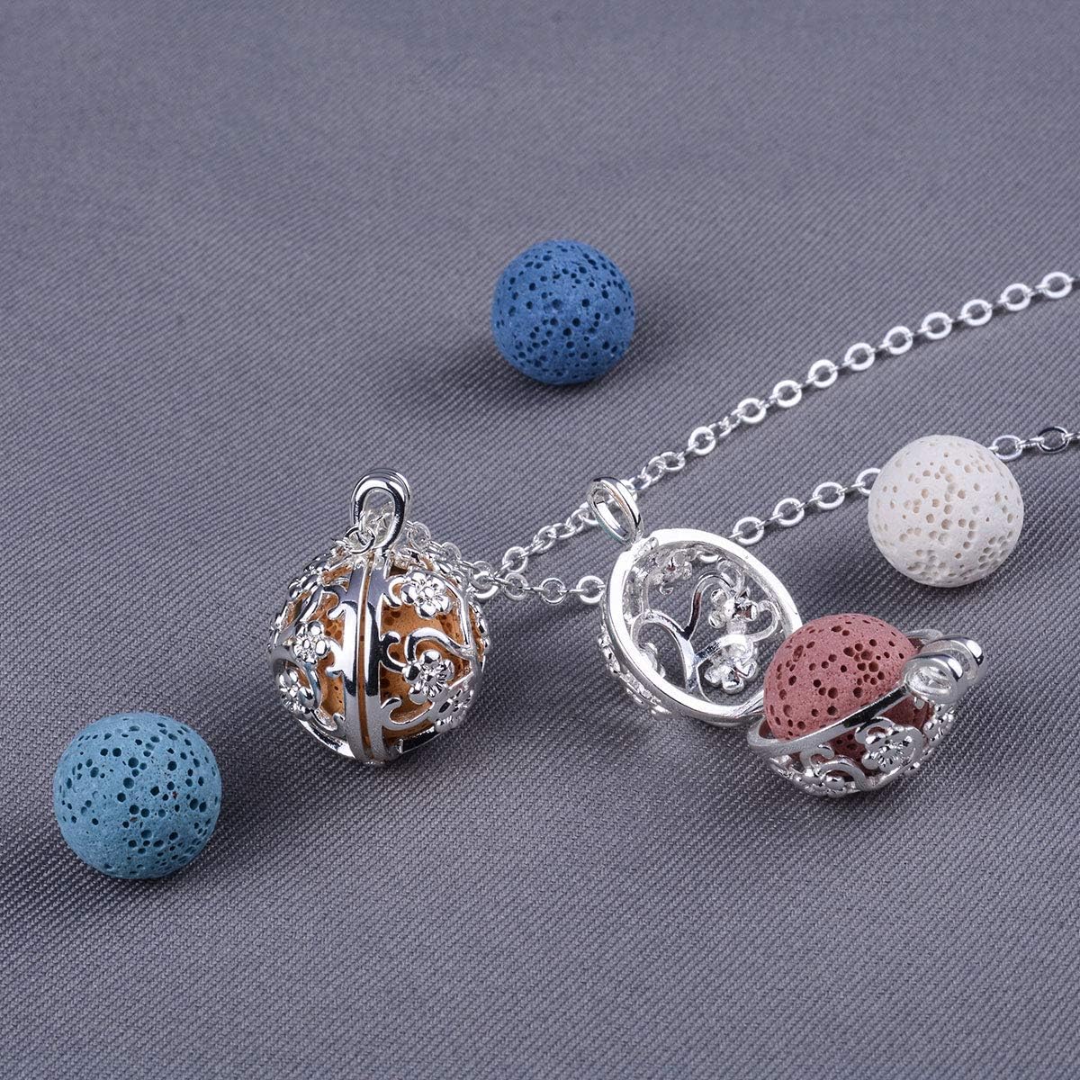 INFUSEU Aromatherapy Necklace Lava Stone Rock Essential Oil Diffuser Locket Pendant Jewelry Set for Women - Image 7