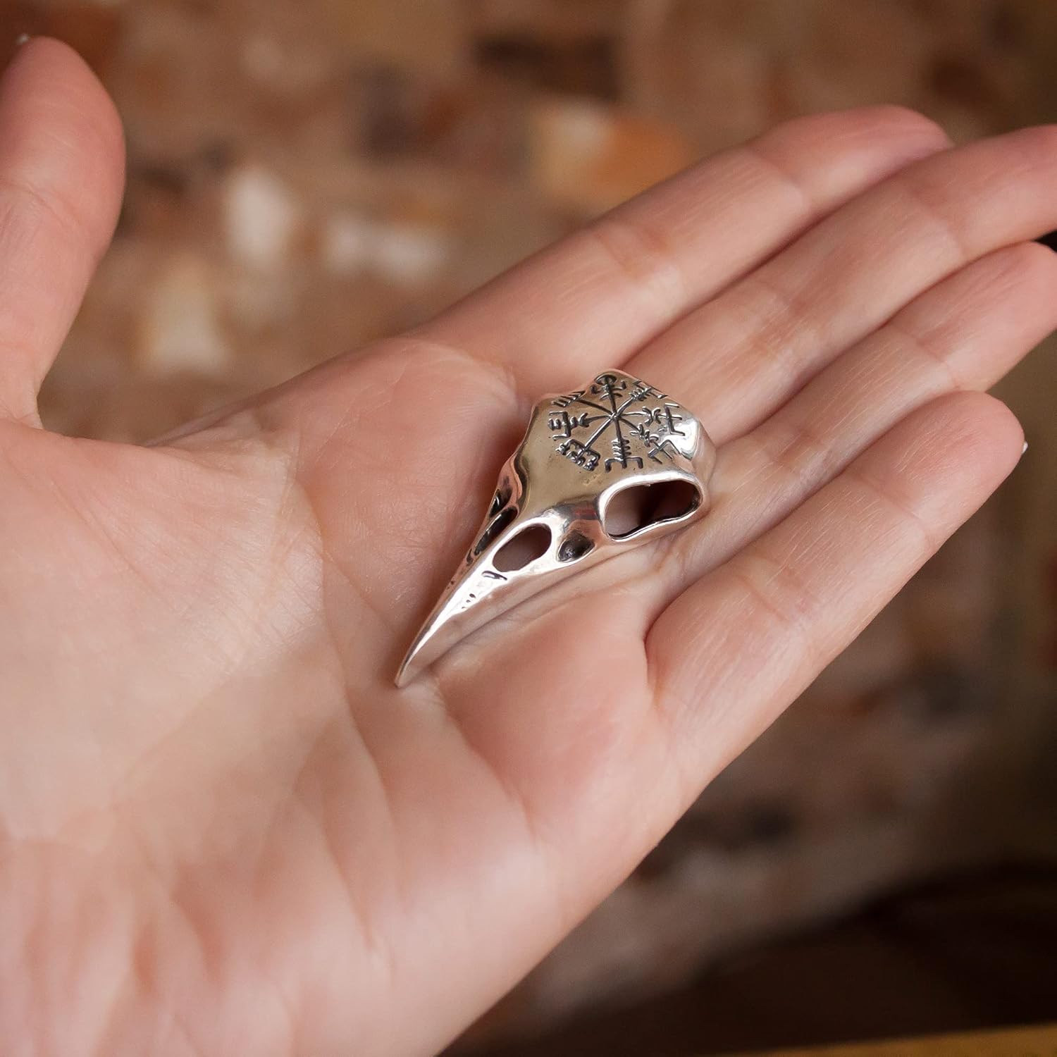 Raven Skull Necklace with Viking Compass Vegvisir Pendant Bird Crow Odin Norse Animal Ancient Protection Amulet Talisman Nordic Goth Jewelry for Men Women (925 Sterling Silver) - Image 8