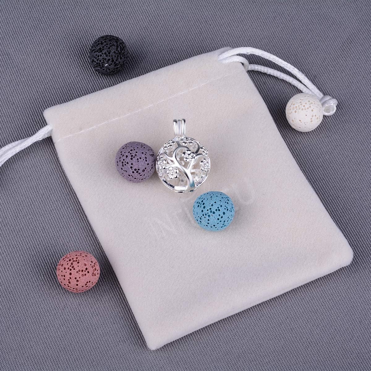 INFUSEU Aromatherapy Necklace Lava Stone Rock Essential Oil Diffuser Locket Pendant Jewelry Set for Women - Image 8