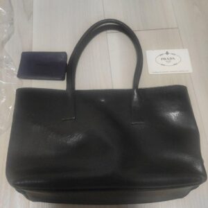 PRADA Black Leather Shoulder Bag Mini Tote with Card Authenticity