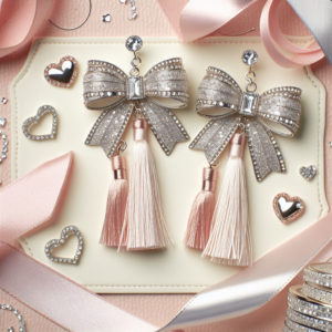 Bow Earrings for Women Rhinestone Long Tassel Ribbon Dangle Earrings Prom Wedding Party Dress Jewelry Birthday Valentines Day Gifts for Her