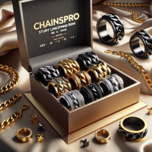 ChainsPro Sturdy Cuban Link/Spinner Rings for Men/Women, Size 06-12, 18K Gold Tone/316L Stainless Steel/Black (Send Gift Box)