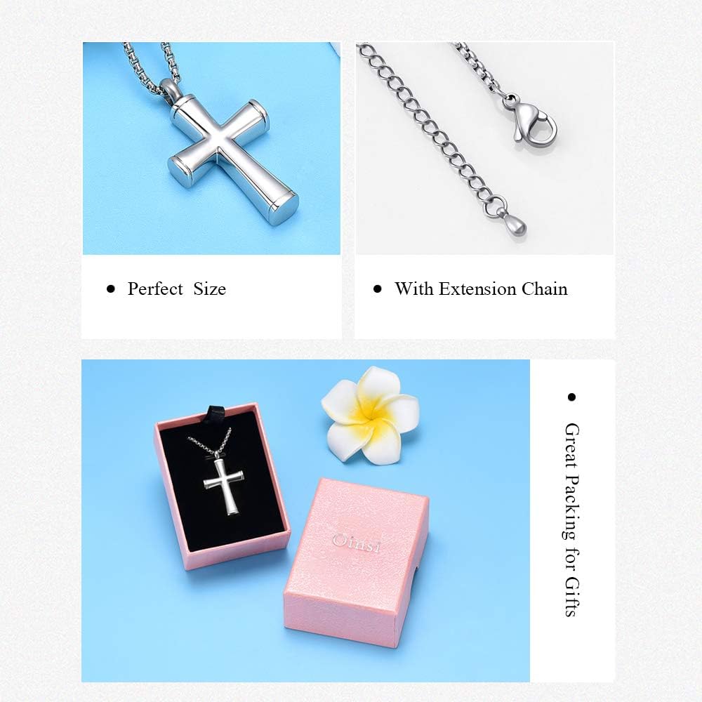 Oinsi Cross Cremation Necklace for Ashes Stainless Steel Crucifix Memorial Urn Jewelry for Women Men Keepsake Pendant - Image 7