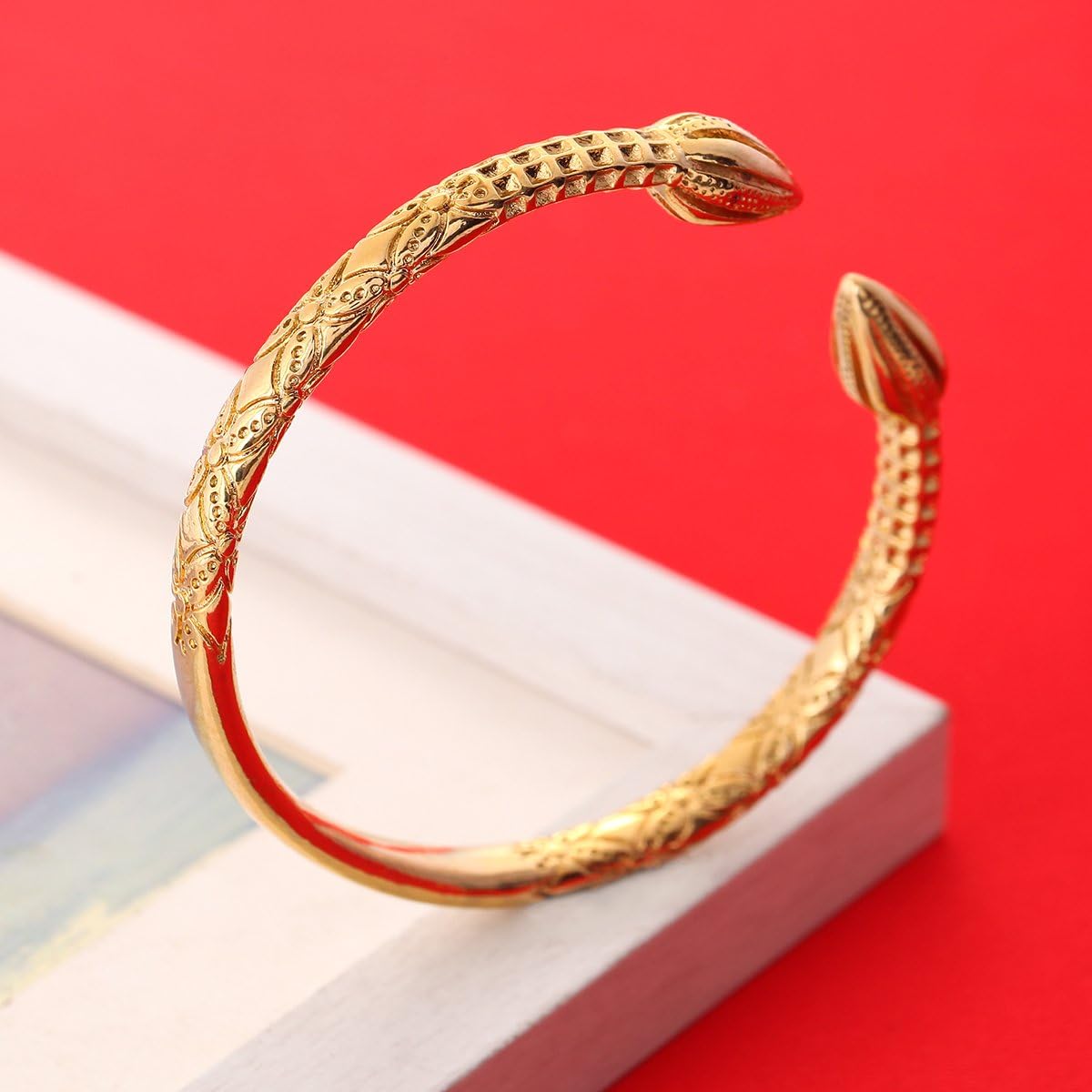 Man Jewelry Accessories Gold Color Opening Embossing Gold Bracelets Bangles for Men, Brass with Gold Plating - Image 2