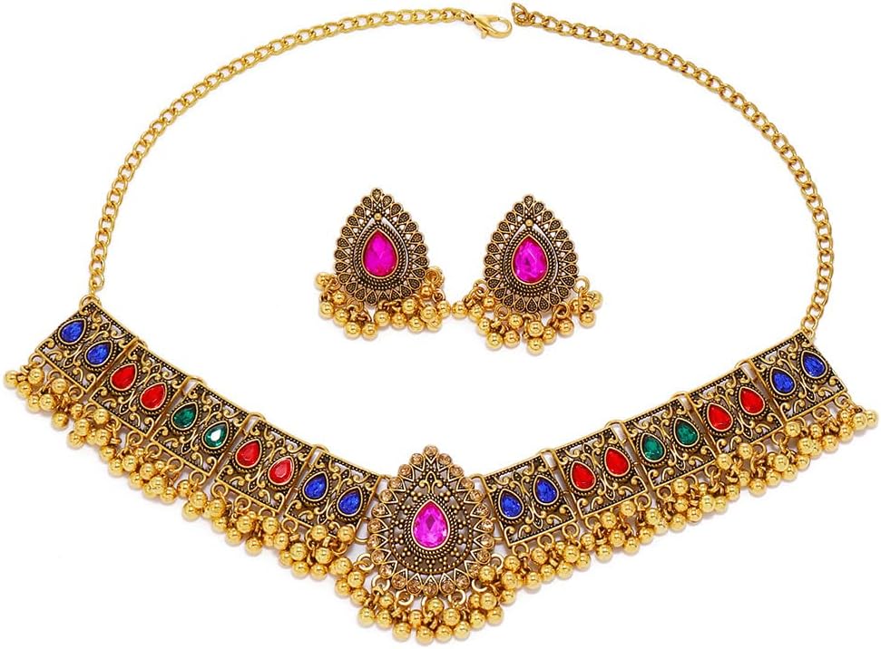 Indian Jewellery Sets for Women Indian Dangle Earrings for Women Gold Boho Earrings Necklace Jewelry Set Gypsy Choker Necklace Jewelry Gifts - Image 3